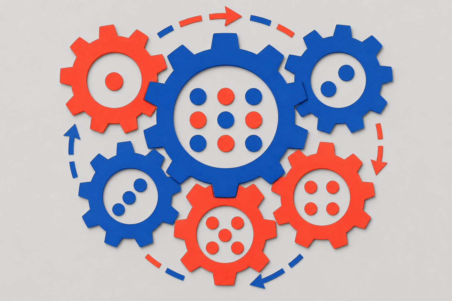 Abstract gears and dice pips
